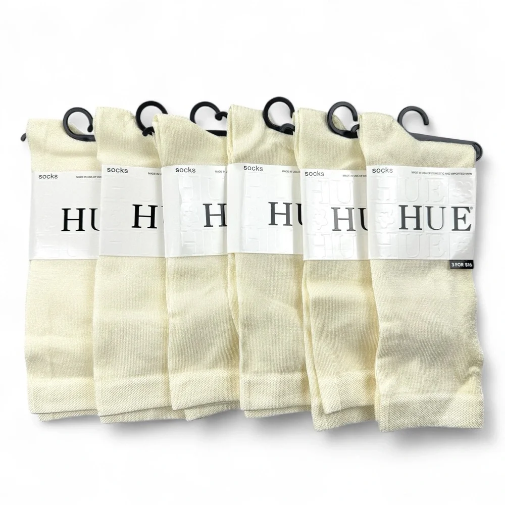 Hue‎ Womens Ivory Cream Luster Flat Knit Socks OSFM Dress Socks 6 Pairs